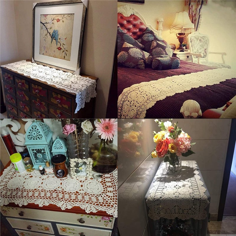 Damanni Rectangular Cotton Handmade Crochet Lace Table Runner Doilies Dresser Scarves for Bedrooms ,16 Inch by 31 Inchï¼ŒBeige - Image 2